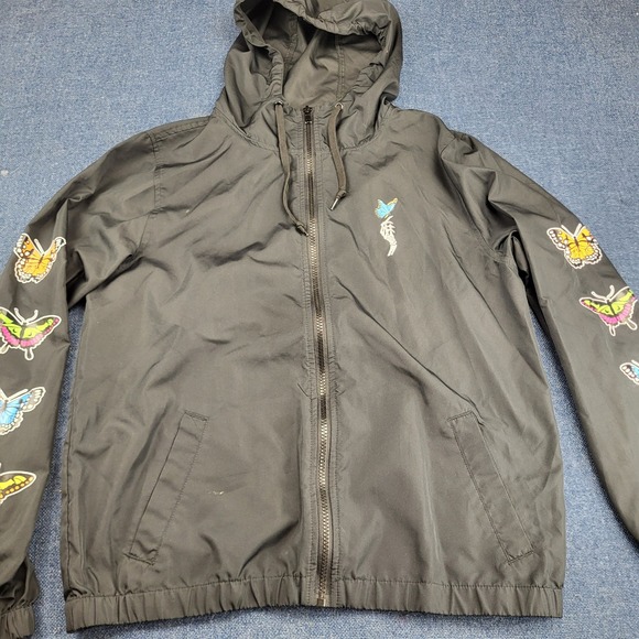 Empyre Other - Empyre Mens Medium Black Butterfly Skeleton Hand Full Zip Hooded Windbreaker